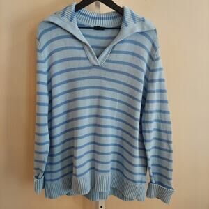 Talbots Stripe Collared‎ Sweater Size XL Long Sleeve V-Neck Preppy Classic